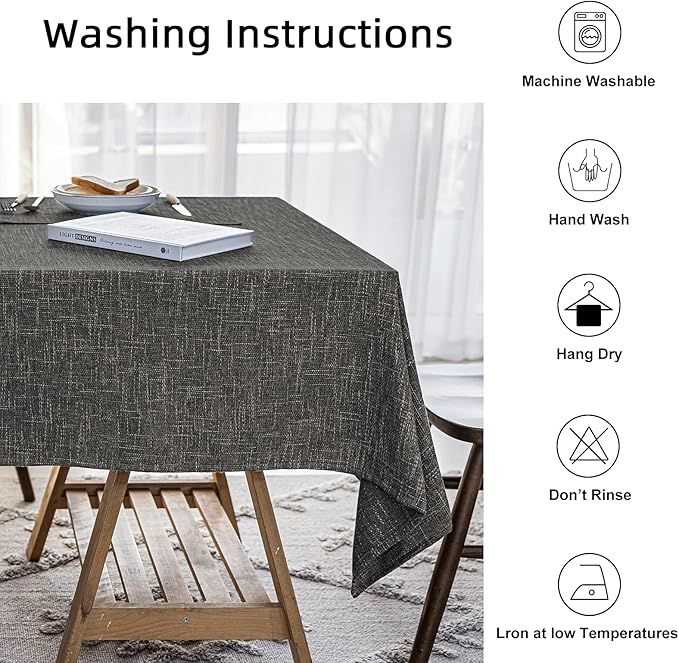 Waterproof Cotton Linen Tablecloths Rectangle Dining Table Cloth, Wipe Clean Indoor & Outdoor Table Cover for Buffet Party and Banquets, Wrinkle Resistant（54"x86"） Carbon Black