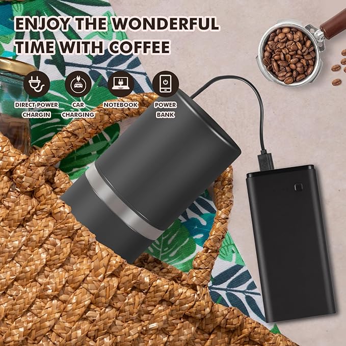 Portable Electric Coffee Grinder Stainless Steel Conical Burr Coffee Grinder with 45 Adjustable Settings Rechargeable Coffee Bean Grinder with LED Display for Home, Travel, Camping, Office-Titanium