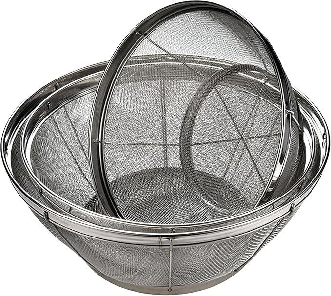 Fine Mesh Strainer for Kitchen, Stainless Steel Colander Bowl for Pasta, Rice, Fruit, Metal Net Baskets with Resting Base - Strain, Drain, Rinse