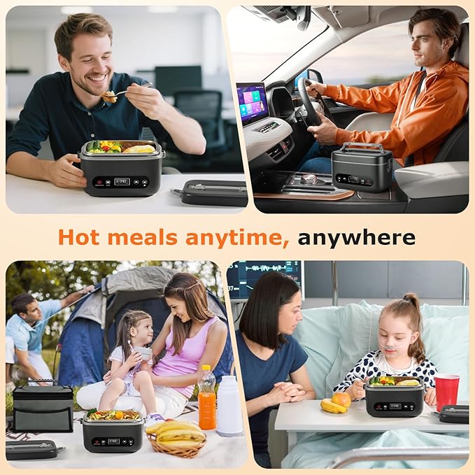 1.2L Cordless Electric Lunch Box – 20000mAh Rechargeable Portable Food Warmer with 5-Sided Heating, Auto Temperature Control, Leakproof & BPA-Free – Perfect for Office, Truck, Outdoors
