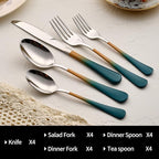 20-Pieces Green Orange Silverware Sets for 4,Green Orange Handle Stainless Steel Cutlery Set, Include Forks Spoons and Knives Set, Dishwasher Safe Utensil Sets for Home Restaurant