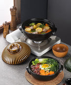 Japanese Donabe Ceramic Hot Pot Retro Heat Resistant Shallow Dutch Oven,Non-Stick Cookware Pot with Lid and Dual Handle for Cooking,Soup, Rice, Stew, Casserole, Noodle,Vintage Copper,11in