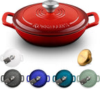 Signature Enameled Cast Iron Braiser, Non-Stick Serving Pot with Tight Fitting Lid for Perfect Roasting, Baking, Sauteing, Searing, and Pan Frying | 1.5Q (1.4L) - Red