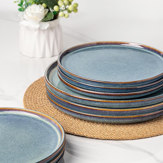 AmorArc Dinner Plates Set of 6, 10.5 Inch Reactive Glaze Ceramic Plates Set, Microwave, Dishwasher Safe, Scratch Resistant, Modern Large Dinnerware Dishes Set Kitchen Stoneware Plates