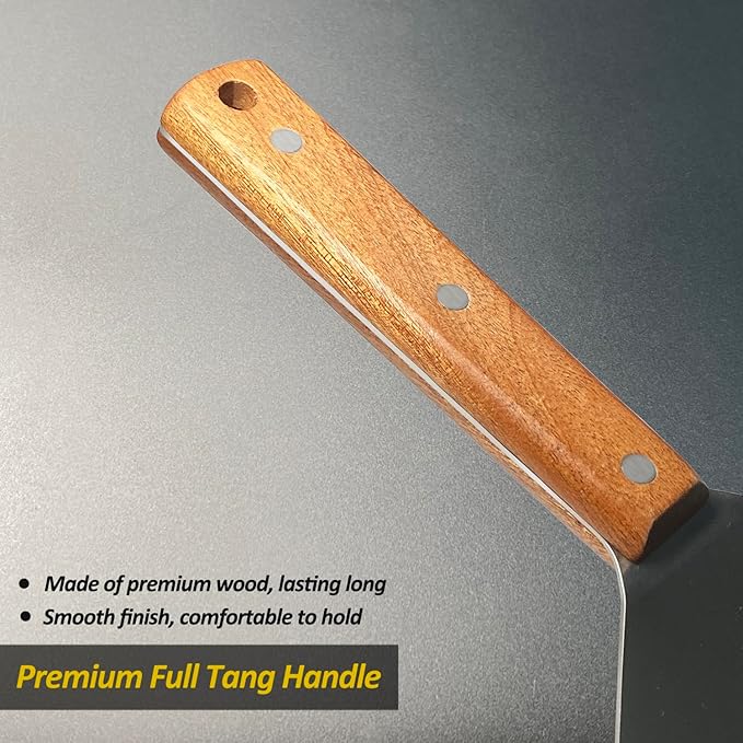 Extra Wide Spatula, Large Metal Spatula with Full Tang Wooden Handle & Beveled Edges for Skillets, Griddles & Grills, Pancake Flipper Turner, Smash Burgers Turner, 6 x 5-inches