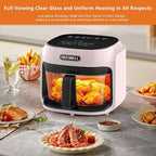 BOSWELL Glass Air Fryer, 7.7QT with Transparent Fry Bowl, Circulating Heating, Temperature Control, Stainless Steel Air Fryer Roast, Dishwasher Safe (white)