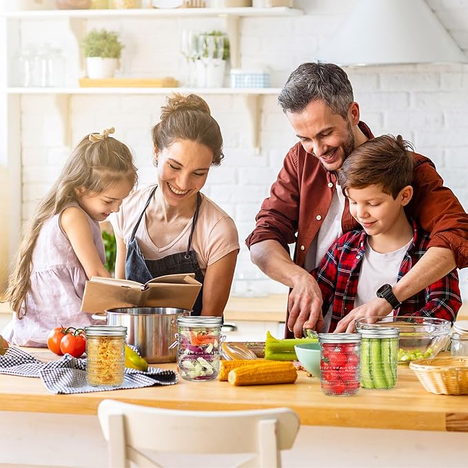 Mason Jars 16 Oz with Lids 6 Packs, Wide Mouth Mason Jars, Glass Canning Jars with Airtight Lids for Pickling, Fermenting, Storing, Canning, Home Decor, Salad Jam and DIY Crafts