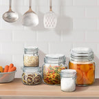 Glass Food Storage Jars with Airtight Lids 25 oz Square 4 Pack Kitchen Storage Containers Cabinet Canisters Sealed Pot Canning for Pasta, Cereal, Coffee, Beans, Spice