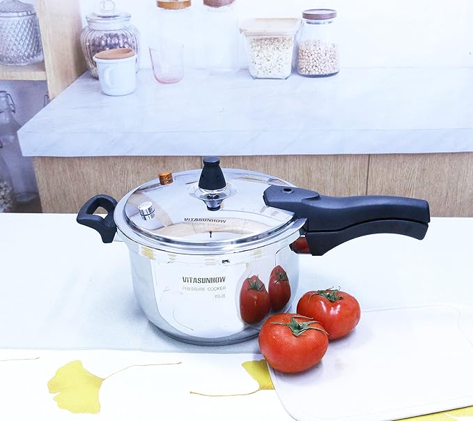 Stainless Steel Pressure Cooker with Steamer Basket, Faster Cooking and Safety Pressure Release (9-Liter)