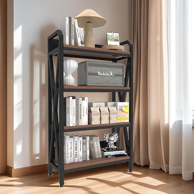 KEIKI 4-Tier Kitchen Bakers Rack with Storage, 56.3'' Microwave Stand, Bookcase Shelf Adjustable Shelves Freestanding, Bakers Rack for Kitchen, Garage, Pantry, Bathroom