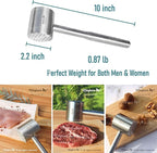 Meykers Meat Tenderizer Mallet | Dishwasher Safe | All 304 Stainless Steel | Perfect Weight | Meat Hammer Pounder Flattner Beater | for Steak Beef Chicken Pork | Kitchen Tool for Cooking