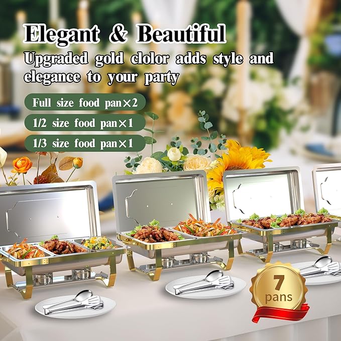 Chafing Dishes for Buffet，4PK Food Warmers for Parties, Buffet Servers and Warmers,Semi Gold Chafing Dish Buffet Set, Elegant Catering Supplies Buffet Display Set