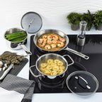 BergHOFF Helix 5Pc Cookware Set With Glass Lids Recycled 18/10 Stainless Steel Induction Pots and Pans Scratch-resistant Oven Safe