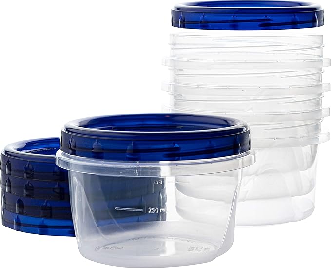 PLASTICPRO [16 oz 120 Pack] Twist Top Deli Containers Clear bottom With blue Top Twist on Lids Reusable, Stackable, Food Storage Freezer Container Pack of 120