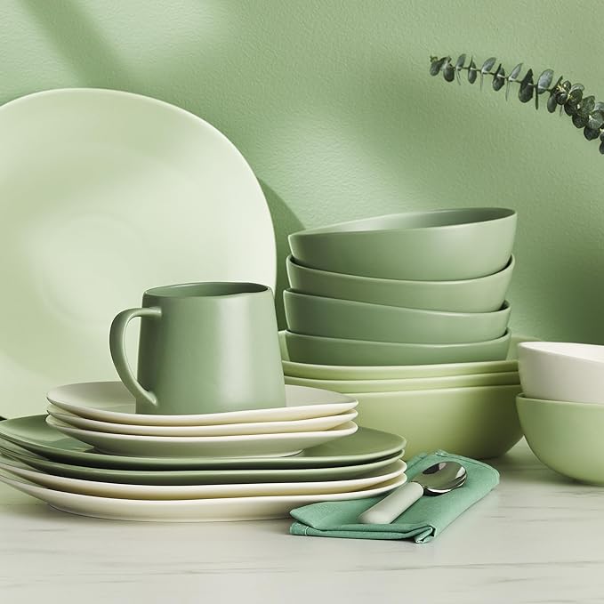 Stone Lain Delilah 6-inch Bowl 6-Piece Dish Set, Porcelain, Honeydew