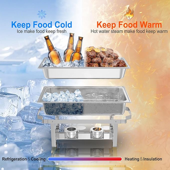 Chafing Dishes for Buffet 2 Pack, 11QT [Large Size and Sturdy] Stainless Steel Food Warmers for Parties Buffet [Silver Colors] Catering Supplies Buffet Display