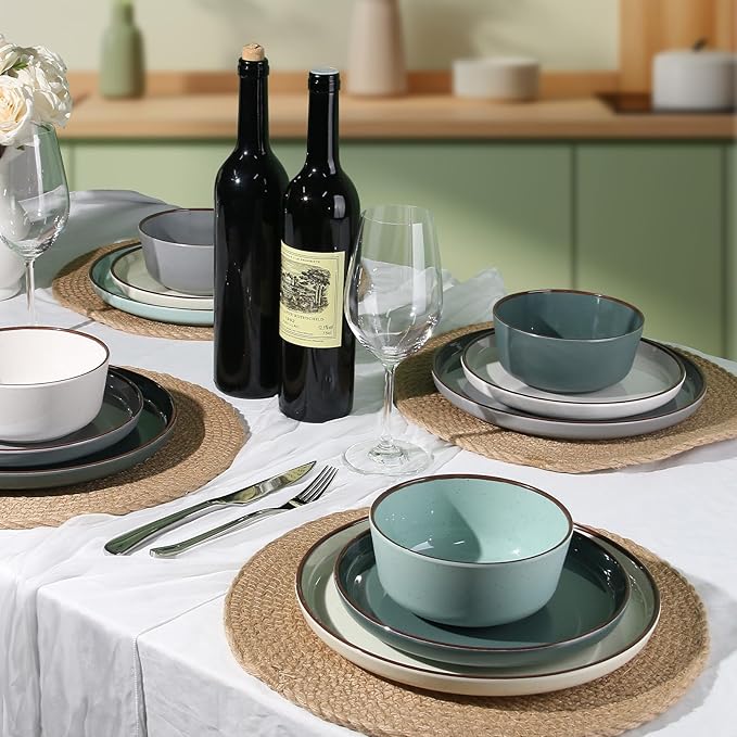 12-Piece Melamine Dinnerware Sets – Unbreakable Plates & Bowls Sets for Outdoor, Camping, Picnic, Party – Durable Dishware Sets, Lightweight & Shatterproof (Crystal Cream)