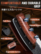 Huusk Viking Knife, Japanese Butcher Knife for Meat Cutting, Hand Forged Boning Knife with Ergonomic Wood Handle, High Carbon Steel Japanese Chef Knife for Camping, Outdoor, BBQ, Birthday Gift for Men
