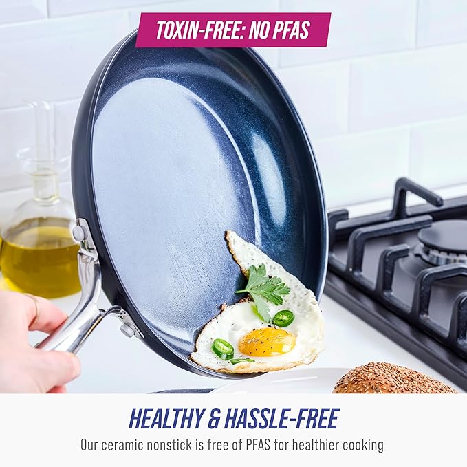 Blue Diamond Cookware Hard Anodized Ceramic Nonstick, 8" Frying Pan Skillet, PFAS-Free, Dishwasher Safe, Oven Safe, Grey