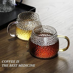LUXU Hammered Tea Cups,Glass Coffee Mugs,Set of 6 Coffee Cups with Different Color Handles-15 oz,Prefect for Cappuccino,Latte,Water,Mocha,Milk,Widely Used for Cafes,Home and Office