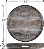 MAONAME 13" Round Decorative Tray, Plastic Tray with Handles, Coffee Table Trays, Serving Trays for Ottoman, Bathroom, Kitchen (Sticker Wood Grain)