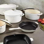 BergHOFF 10Pc Neo Enameled Cast Iron Cookware Set, Matching Lid, Oven Safe Up To 400°F, White