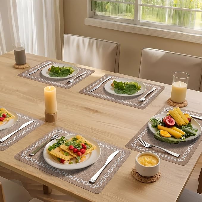 Placemats Set of 4, Heat Resistant & Waterproof Table Mats for Dining, Non Slip Scratch Proof Place Mats for Kitchen, Easy to Clean - Outdoor,Indoor Use（17x12 Inch）