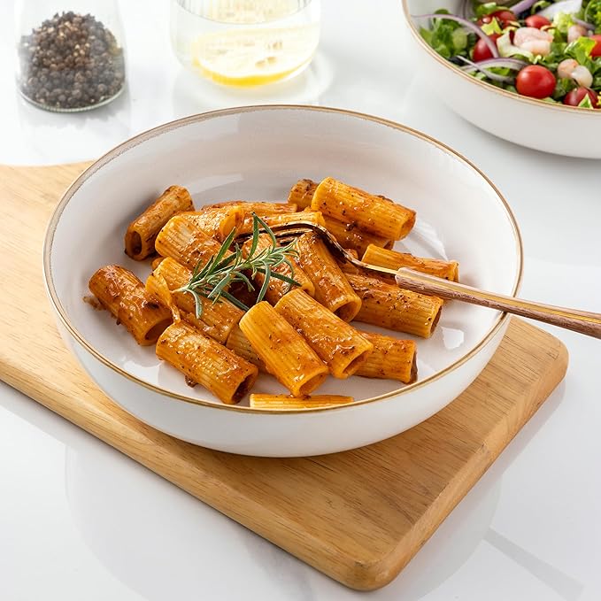 GBHOME 9'' Large Ceramic Pasta Bowls, 38oz Stoneware Pasta Serving Bowls Set of 4 for Kitchen, Wide Bowls for Fruit,Pasta,Salad,Oatmeal,Meal, Microwave Safe, Reactive Glaze-Pear White