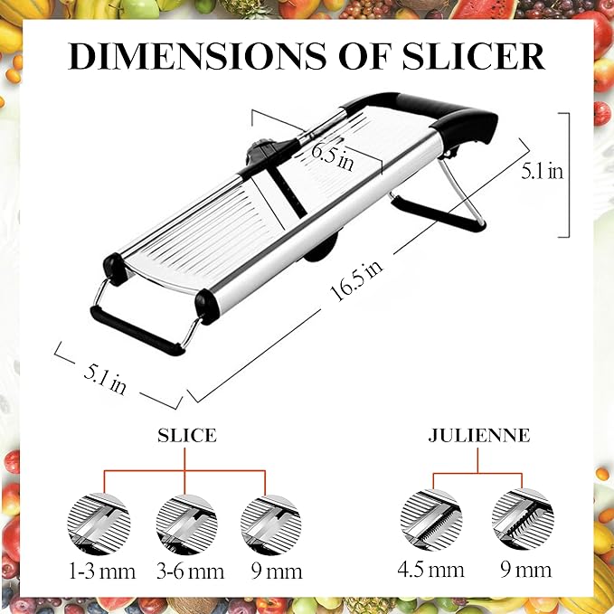 GROA Mandoline Slicer For Kitchen- Mandolin Potato Slicer Onion Slicer Veggie Slicer Tomato Slicer in Kitchen Essentials with Resistant Gloves- Adjustable Stainless Steel Vegetables Slicer Food Slicer