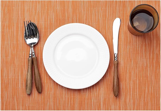 LEXMORE PVC Woven Placemats 4 PCS Wipeable Indoor/Outdoor Table Mats Washable Vinyl Place Mats for Dining Table, Set of 4-Orange