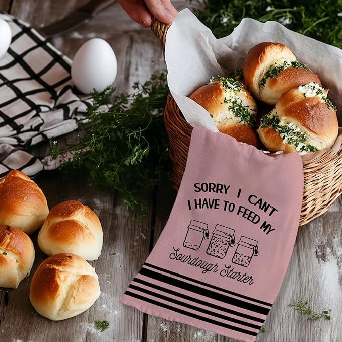 Funny Sourdough Baking Kitchen Towels, Gifts for Sourdough Bakers Tea Dish Towels for Kitchen, Baking Lover Gifts Decorative Hand Towels, 16x24 Inch Pink Background