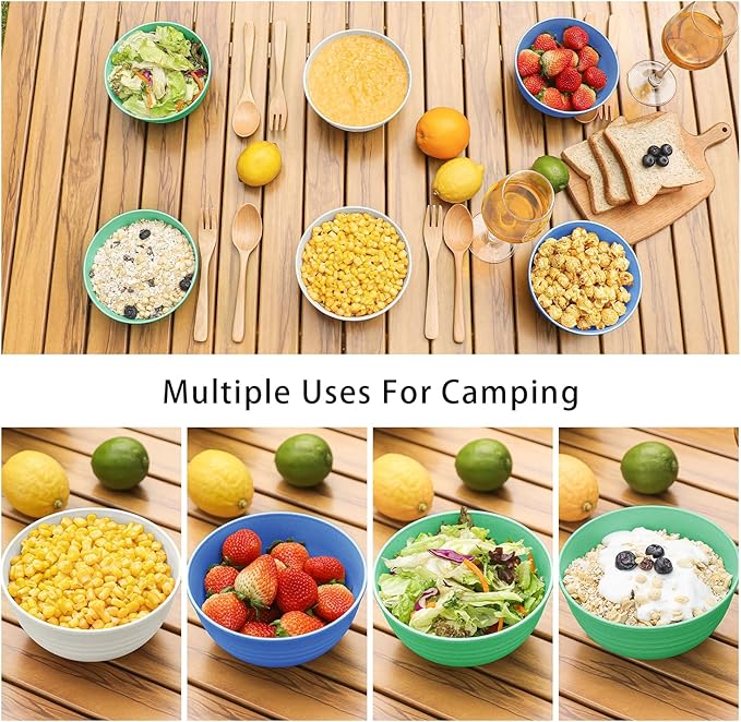 PYRMONT Wheat Straw Cereal Bowls Set, 6 Unbreakable 26 OZ Reusable Plastic Bowls for Kitchen, Dishwasher & Microwave Safe, Serving Soup, Salad, Oatmeal, Ramen, Noodles, Camping