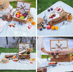 Picnic Basket Set for 2 Persons, Willow Hamper with Large Insulated Cooler Compartment, Waterproof Blanket and Cutlery Service Kit-Classical Brown