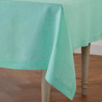Solino Home Linen Tablecloth 60 x 90 Inch - 100% Pure Linen Chambray Aqua Table Cloth for Rectangle Tables - Athena, Machine Washable Tablecloth for Summer