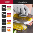 Fullstar Mandoline Slicer for Kitchen, Fruit Cutter, Cheese Grater, Cucumber Slicer, Veggie Spiralizer, Food Cutter & Kitchen Gadgets with Safety Glove (9 in 1, White)