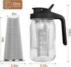 Cold Brew Coffee Maker,32 Oz Mason Jar Pitcher with Stainless Steel Filter, Pour Spout Handle Lid, Heavy Duty Glass Airtight & Leak-Proof Pitcher for iced coffee Tea Lemonade-Black
