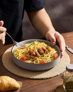 famiware Mercury Pasta Bowls Set of 8, 33 oz Large Salad Bowls, Ceramic Pasta Plates Bowls, Serving Bowls for Kitchen, Microwave & Dishwasher Safe, Light Gray