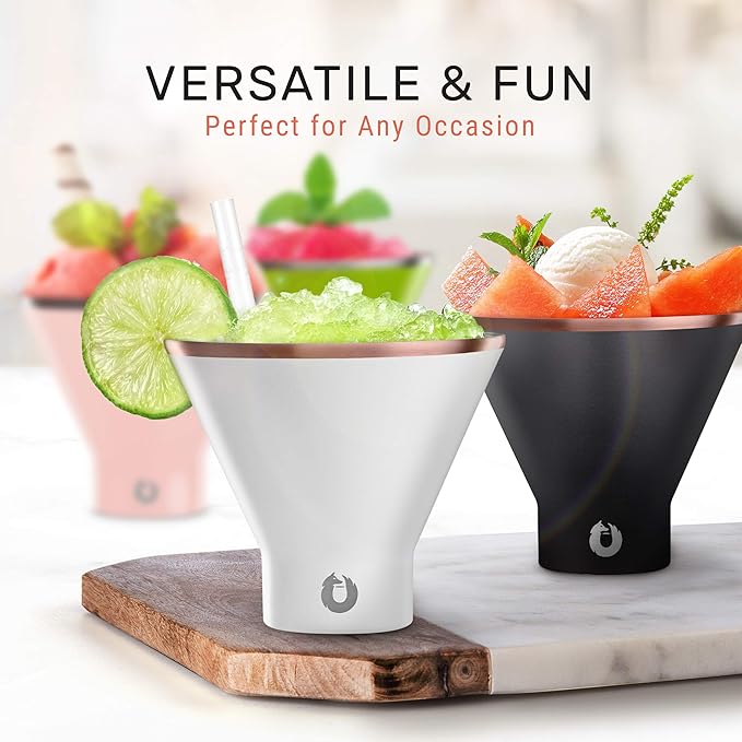 SNOWFOX Premium Vacuum Insulated Stainless Steel Martini Glass, Set of 2, Martinis Stay Icy Cold, Stemless Cocktail Glasses, Elegant Home Entertaining, Bold Beautiful Barware Set, 8 oz, Blue