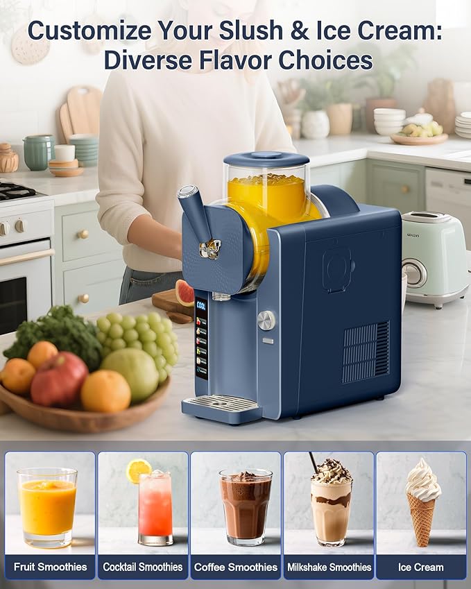 2-in-1 Slush and Ice Cream Maker - 6 Modes for Smoothies, Milkshakes, Cocktails, Margaritas, and Ice Cream, Double-Layer Tank, Ice Cream Cone Holder, Self-Cleaning - Perfect for Home Use