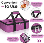 Insulated Casserole Carrier, Portable Casserole Carrier for Hot or Cold Food Lunch Tote Warmer or Cooler Bag, Lasagna Lunch Bag for Potluck Parties- Fits 9" x 13" Baking Dish-Rose Purple