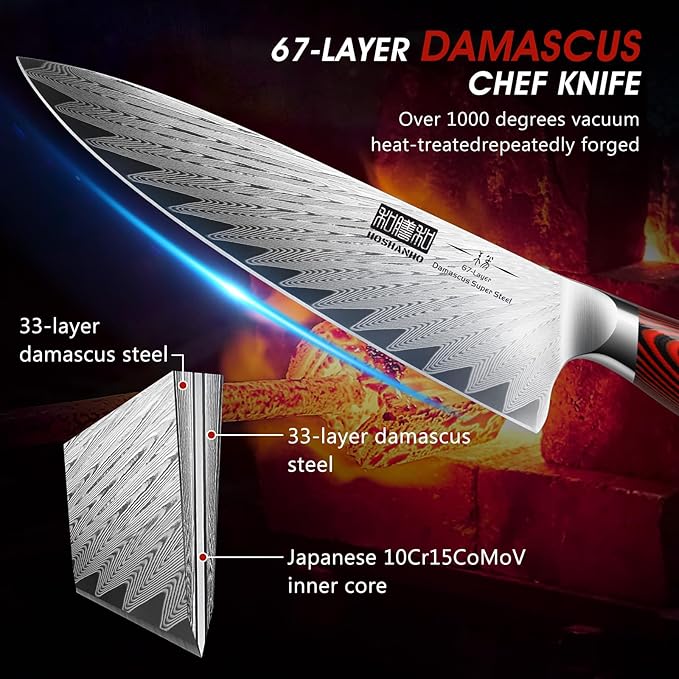 8 Inch Damascus Chef Knife, Professional Japanese Damascus Super Steel Kitchen Knife, Ultra Sharp Cooking Knife with Ergonomic G10 Handle