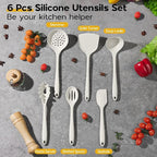 Silicone Cooking Utensils Set, Onader 6 Pieces Kitchen Utensils for Cooking, White Kitchen Utensils Gadget Set of Nonstick Cookware