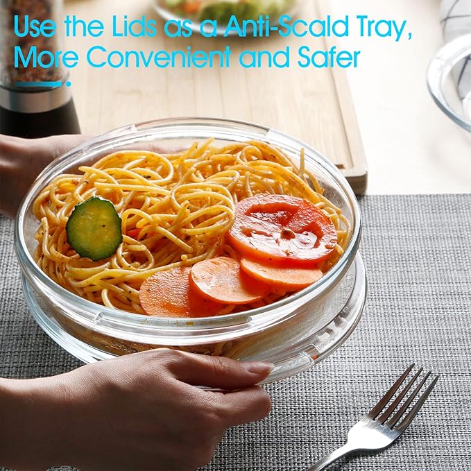 Mini-1 Liter Glass Casserole Dish With Lid, Round Oven Safe Glass Bakeware with Handles
