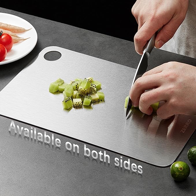 ZERRO Titanium Cutting Board, 100% Pure Titanium Cutting Boards for Kitchen Double Sided Food Grade Hygiene & Durability Titanium Chopping Cutting Board for Meat Veggies Fruits,11.4"x7.87"