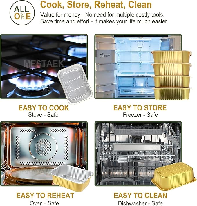 13"x 8.9" 7.5LB Sturdy Aluminum Foil Pans with Lids (50 Packs), 2X Thicker Heavy Duty for Dishwasher, Reusable Microwavable for Cooking, Baking, Reheating, Freezer, Oven, Recyclable