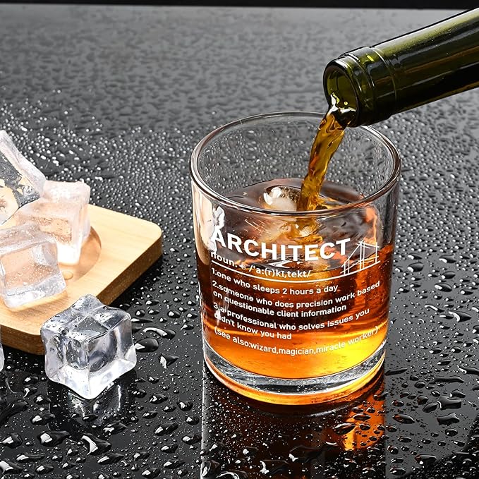 Futtumy Architect Definition Whiskey Glass, Architect Gifts for Men, Funny Architecture Architectural Engineering Gifts for Architects, Birthday or Christmas Gift, 10 OZ Old Fashioned Glass