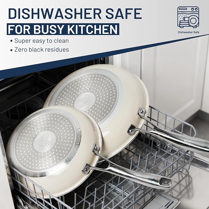 Kikcoin Ceramic Nonstick Frying Pan Skillets - 3 Sizes Omelette Pans for Healthly Cooking, 8+9.5+11 Inch Egg Pan with Stay Cool Handle, Free of PFAS PFOA PTEE, Oven/Dishwasher Safe for Busy Kitchen