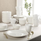 Gibson Home Ogalla 30 Piece Plates, Bowls, & Mugs Dinnerware Set - Service for 6 - White Porcelain W/Gold Band