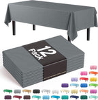 Exquisite 12-Pack Premium Plastic Tablecloth 54 Inch. x 108 Inch. Rectangle Table Cover - Silver
