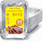 Aluminum Foil Pans 9x13 - Disposable Half Size Deep Steam Table Tin Foil Pans for Oven Baking Cake, Roasting Turkey, Food Prepping, Storing, Freezing, Chafing (40 Pack)